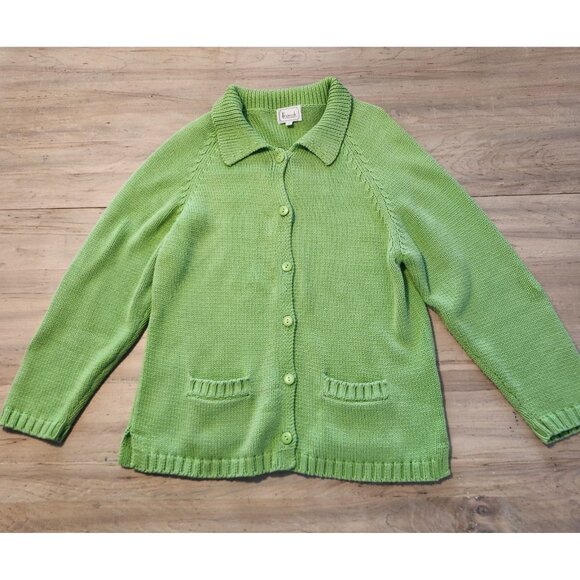Harrods Knightsbridge Cardigan Sweater Vintage Green Button Up Cotton Large EUC - Picture 2 of 10